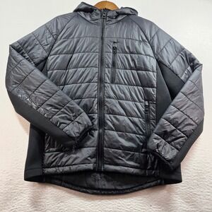 Guess Men's Hybrid Puffer Jacket Black Hooded Quilted Softshell XL 118AP095